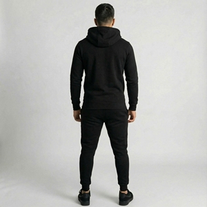 Ensemble de survêtement unisexe noir respirant à capuche avec cordon de serrage, sweat-shirt décontracté et pantalon de jogging, deux pièces, coupe ample, athlétique, 100 % coton - Product Image 4