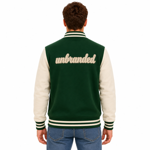 Unbranded Unisex Green Varsity <b>Jacket</b> Breathable 300g <b>Fleece</b> <b>Lined</b> Casual Winter Wear Regular Fit Stand Collar - Product Image 2