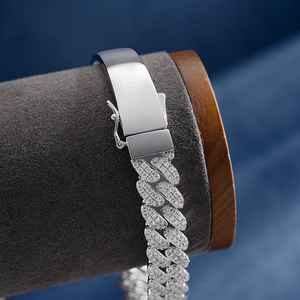 10mm Round Cut Colorless Half Moissanite Diamond Iced Out Hip Hop Miami Cuban <b>Bangle</b> <b>Bracelet</b> In 925 <b>Silver</b> Jewelry At Low Price - Product Image 4