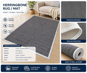 Black White Herringbone Rug Cotton Polyester Flat Weave Carpet Non Slip Indoor Outdoor Modern Floor <b>Mat</b> Custom Size OEM - Product Image 4