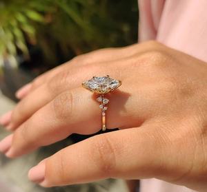 Luxury marquise cut <b>diamond</b> <b>ring</b> with round side <b>diamonds</b> elegant engagement bridal anniversary fine jewelry collection design - Product Image 4
