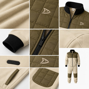 Men's Beige Olive Color Block Heavyweight Tracksuit Full Zip <b>Jacket</b> Sweatpants Casual <b>Winter</b> Wear Breathable Polyester Cotton - Product Image 6