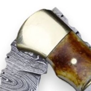 Cuchillos Plegables de Caza con Hoja con Patrón Damasco, Mango de Madera Hecho a Mano con Refuerzo Metálico, Filo Afilado para Camping, Senderismo y Actividades al Aire Libre - Product Image 5
