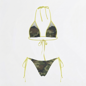 Ensemble de bikini pour femmes, tissu en polyester et élasthanne doux 240g, motif uni, bouton, logo personnalisé, taille haute, décolleté plongeant, respirant - Product Image 2