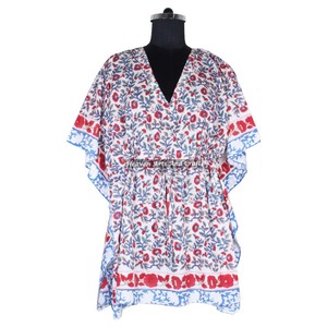 Caftán de algodón 100% hecho a mano para mujer, ropa de noche, bata de verano con estampado de bloques, caftán corto, el mejor regalo para ella. - Product Image 1