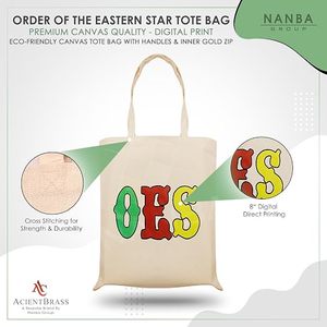 Masonic OES Eastern Star Shriner Waterproof Canvas <b>Tote</b> <b>Bag</b> <b>with</b> Embroidery Digital Print Zipper Closure for Daily Use - Product Image 4