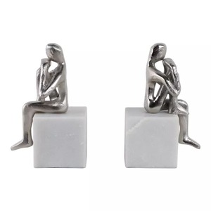 Porte-livres en métal moderne, design sculptural de figure humaine, base carrée, 2 pièces, accessoire décoratif pour la maison, le bureau - Product Image 1
