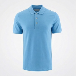 เสื้อโปโลผู้ชายสีฟ้าอ่อน แขนสั้น ผ้าฝ้ายปิเก้ สวมใส่สบาย ระบายอากาศได้ดี ทรงปกติ ดีไซน์ถักแบบเรียบ - Product Image 1