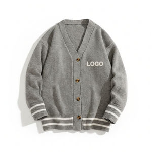 Suéter Cárdigan de Punto con Logotipo Personalizado, Diseño a Cuadros Acrílicos, Cierre de Botones, Cuello en V, Dobladillo Acanalado, Unisex, Ropa Casual para Venta al Por Mayor - Product Image 1