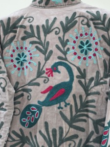 Hand Embroidered Floral Velvet Plus Size Women'<b>s</b> Mandarin Collar Fleece Jacket Full Sleeve Autumn Warm Coat - Product Image 5