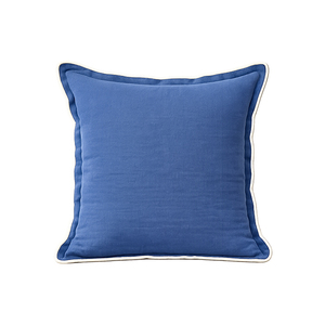 Funda de Cojín de Lino 100% de Lujo |   Funda Decorativa para Cojín Azul con Borde Blanco |   Funda de Cojín para Sofá Premium - Product Image 3