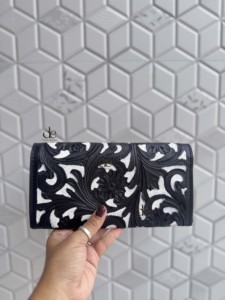Luxury Designer Hand <b>Tooled</b> Carving <b>Leather</b> Clutch Phone Case Snap Stylish Black Winter Hot Sale Wallet Western Multi Uses - Product Image 3