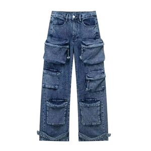 Pantalones de mezclilla Streetwear Stack para hombre, de algodón, estilo baggy, largos, rectos, lavados, de pierna ancha - Product Image 1