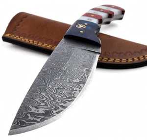 Cuchillo hecho a mano con hoja de acero de Damasco y mango de hueso de camello, tipo Drop Point, para uso general. - Product Image 5