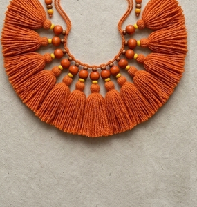 Bohemian Orange <b>Tassel</b> Keychain With Vintage Brass <b>Key</b> And Wooden Beads <b>For</b> Indoor Home Decor Entryway Hanging - Product Image 6