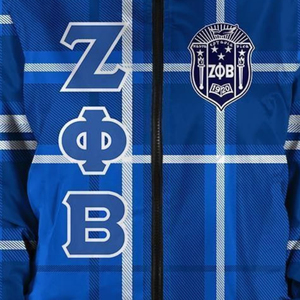 Veste pour homme, veste bomber varsity à lettres grecques, bleu à carreaux, brodée, style universitaire, hiver - Product Image 3