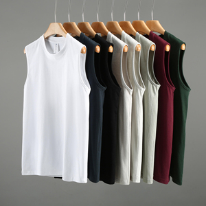 Débardeur sans manches pour homme, couleur unie, 100% coton tricoté, écologique, imprimé, col rond, style sportif, noir - Product Image 5