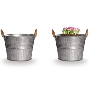 Hot Selling Galvanized Metal Planter <b>Container</b> Oval Shape Durable Outdoor Garden Flower Pot for Plants Handmade Flower Planters - Product Image 3