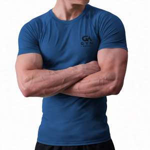 GYM ACTIVE <b>Men's</b> High Street Silk Screen Printed Custom Jersey <b>T</b>-<b>Shirts</b> 95% Cotton 5% Spandex 180g <b>Curved</b> <b>Hem</b> Muscle Slim Fitted - Product Image 2