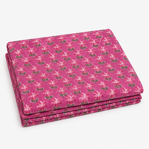Pink Magenta Floral Hand Block Printed Cotton Fabric <b>Set</b> With Leaf Motif For Dress Kurta <b>Sewing</b> Home Textile Craft Apparel - Product Image 1
