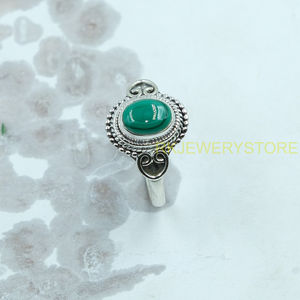 Bague en malachite naturelle, argent sterling 925, faite à la main, bijoux vintage de créateur, bague en pierre verte pour femmes, vente en gros - Product Image 5