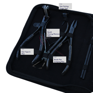 Black Hair Extension Tool Set with 7 Inch Pliers Flat Crimping Plier Tape In Plier <b>Bead</b> Remover Mini Scissors Wig <b>Threads</b> Set - Product Image 3