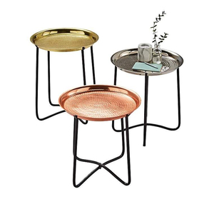 Mesa Auxiliar Redonda Moderna de Metal con Pedestal de Latón para el Hogar, Bar, Estilo Boho Chic, Mesa Decorativa Redonda de Metal con Grabado Concéntrico - Product Image 2