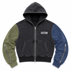 Designer Custom Printed Mens Hoodie Acid Wash Full <b>Zip</b> Up Color block Hoodies Pullover Distressed Zipper Heavyweight Streetwear - Product Image 3