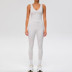 ชุดออกกำลังกายโยคะสำหรับผู้หญิงสไตล์ใหม่ กางเกงเอวสูง เสื้อกล้ามคอวี ขายดี ชุดกีฬา เสื้อชั้นในกีฬา กางเกงเลกกิ้ง - Product Image 3