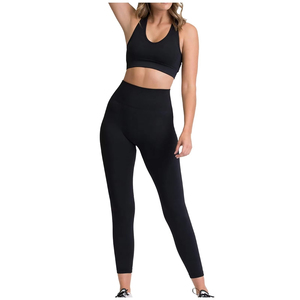 Conjunto de yoga de 2 piezas para mujer 2026 al por mayor, sin costuras, sin mangas, elástico, 100% poliéster, cintura alta, ecológico - Product Image 1