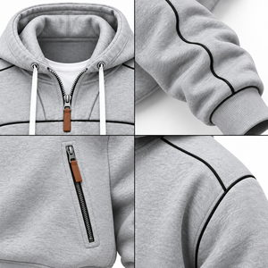 Sudadera Personalizada Unisex Gris con Capucha y Cierre de Cremallera, Felpa Francesa de Algodón, Corte Holgado Informal, Logotipo Frontal, Estilo Urbano de Invierno - Product Image 4