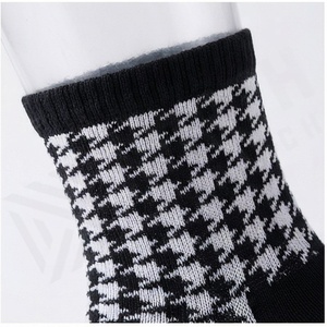 Crew <b>Socks</b> <b>Black</b> White Plaid Pattern Breathable Knitted Regular Style Adult Casual Daily Wear - Product Image 4