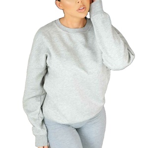 Womens Solid Grey Crew Neck Fleece Sweatshirt Long Casual Style Winter Workout <b>Hoodie</b> Front Logo Ribbed Design Eco Friendly Set - Product Image 6