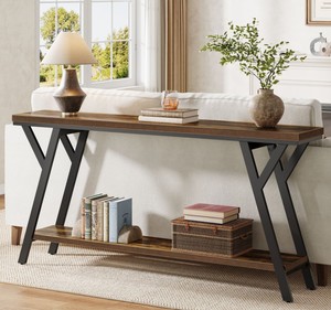 Mesa Consola Moderna de Madera con Base de Metal, Estante de Almacenamiento, Diseño Industrial, Mueble para Sala de Estar, Decoración para Entrada - Product Image 3