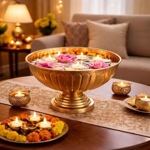 Trending Metal Urli Bowl Vintage Finish Floating Diya Flower Decorative Bowl for <b>Temple</b> Decoration - Product Image 3