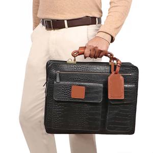 Vente en gros d'usine, mallette portable en cuir véritable pour hommes, sac d'affaires pour ordinateur portable, imperméable, plusieurs compartiments - Product Image 2