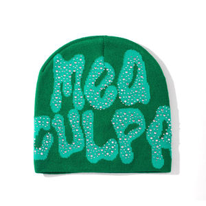 Factory Sale Wholesale <b>Skull</b> Knit Winter Hat Warm Shiny Custom Logo Soft Jacquard Rhinestone <b>Beanie</b> - Product Image 5