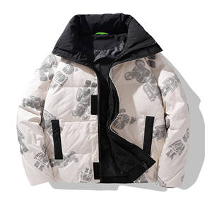 Men's Casual Stand Zipper Front Letter <b>Reversible</b> Puffer Jacket Winter Warm Insulated Hooded Windproof Outdoor <b>Coat</b> OEM ODM - Product Image 3