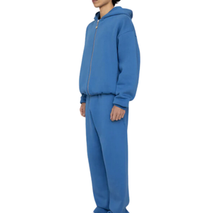 Sweat-shirt à capuche zippé unisexe Pak Muntaha Impex bleu, coupe oversize, en polaire, décontracté, pour l'automne, tricoté, 100% coton - Product Image 2