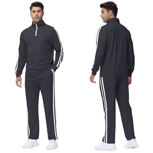 Chándal negro con cremallera completa y logotipo personalizado para hombre, ropa deportiva informal de color sólido, pantalones de cuello alto y manga larga - Product Image 1