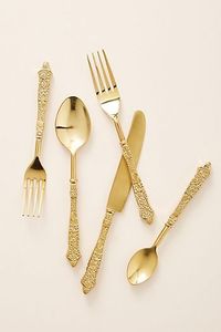 Ensemble de couverts élégants en or avec poignées ornées, en acier inoxydable poli miroir, pour mariage, résistant à la rouille, dernière collection - Product Image 1