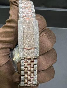 Reloj de Alta Calidad con Moissanita D VVS, Esfera de Cristal Analógica con Fecha Automática ETA, Acero Inoxidable en Dos Tonos, Oro Blanco y Oro Amarillo, Estilo Hip Hop - Product Image 3