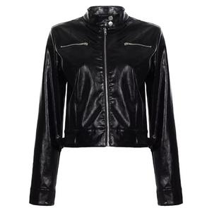 Chaqueta de Motocicleta Unisex de Cuero Genuino Negro, Cuello Camisero, Cierre de Cremallera, Corte Ajustado, Largo Regular, Impermeable, con Bloques de Color - Product Image 5