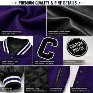 เสื้อแจ็คเก็ตวาร์ซิตี้ปักลายเชนิลล์แบบกำหนดเองสำหรับผู้ชาย OEM ปักตัวอักษรแบบ Letterman ตัวเสื้อโพลีเอสเตอร์/คอตตอน แขนเสื้อแบบ College Bomber Letter - Product Image 5