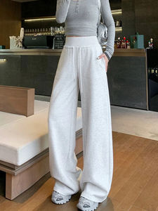 Casual Women Regular Sweatpants Vintage Korean Mid Waist Straight <b>Trousers</b> Winter New Female Simple Solid 100% Cotton Canvas - Product Image 2