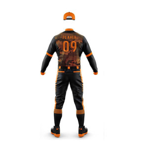 Men's Baseball Uniform Set Black Orange Full Sleeve Sublimated Moisture Wicking Fitted All Seasons Apparel - Product Image 3