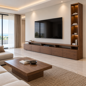 Meuble TV mural moderne en bois massif, centre de divertissement, meuble de rangement pour salon, console multimédia, support TV - Product Image 4