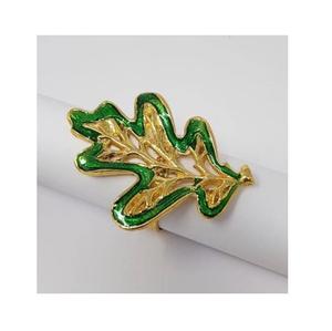 Porte-serviettes décoratif en aluminium de luxe, design moderne feuille dorée et verte, pour mariage, hôtel, table, boucle à serviette, écologique - Product Image 1