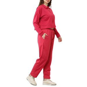 Ensemble de survêtement court 2 pièces en molleton de coton pour femme, motif uni, vente en gros, comprenant un bas court - Product Image 3