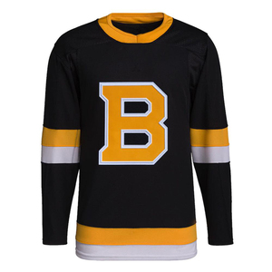 Camiseta de Hockey sobre Hielo para Hombre de los Boston Bruins, Invierno, Negra, Amarilla y Blanca, Cuello Redondo, Manga Larga, Malla Transpirable, Corte Regular para Adultos - Product Image 1